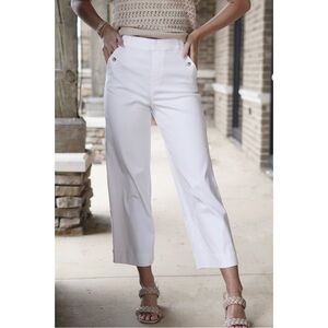 SPANX Stretch Twill Cropped Wide Leg Pants White Sz M Pull-On High Waist